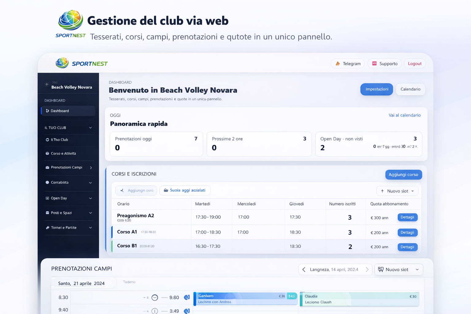 Dashboard gestionale Club Facile